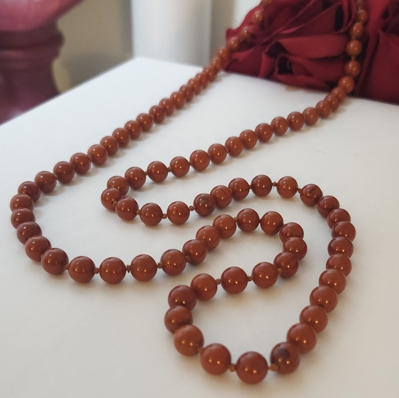 Red Jasper Stone Knotted Necklace Handmade 35" Long Unisex Necklace - Picture 13 of 16